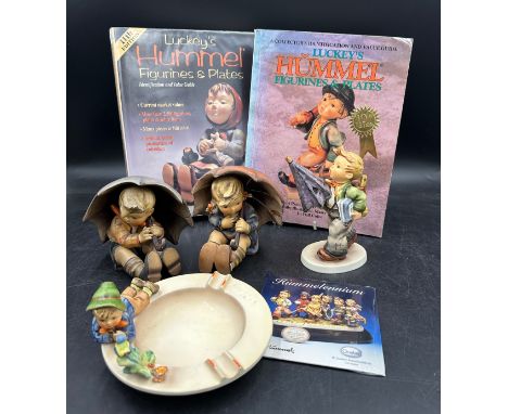 Goebel figurines "Umbrella Girl and Boy" measuring approx 14cm h, "Is it raining?" measures approx 15.5cm h, base 9cm x 7cm a