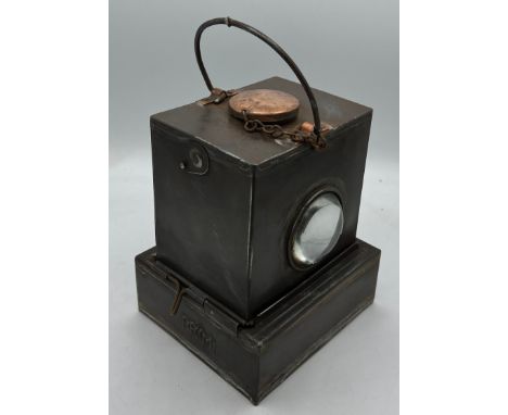 A British Railway Midlands lamp with bullseye and oil burner. Approximately 20 cm h. 