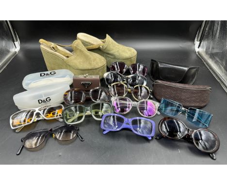 Ten pair of various sunglasses to include four pairs of Dolce &amp; Gabbana (one folding) 2 cases, Sisley made in Italy, Vers