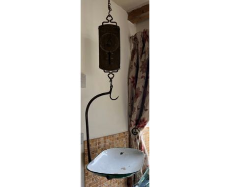 A Salter spring balance No60.T.MK11 with oval enamel pan. 