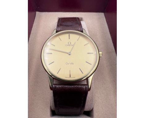A gentleman's yellow gold Omega De Ville with leather strap and Omega buckle. Marked 1434 to back of case. With Omega Box.Few