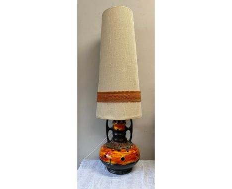 A 1960's ceramic floor lamp and shade purchased from Paul Adams, Brook Street, Hull. Base to top of fitting 53.5cm h, shade 8