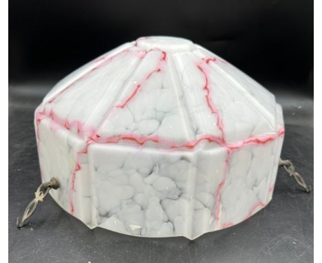 An early 20thC, circa. 1930's Art Deco era glass pendant ceiling light, pink and white mottled, nonagon shaped. 36cm diameter
