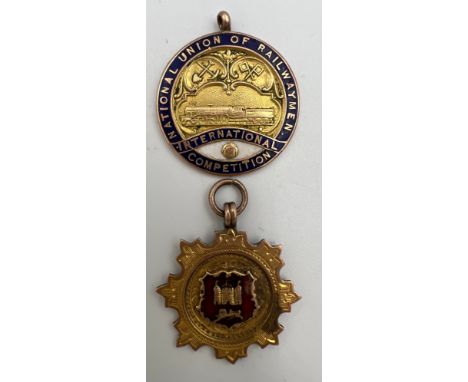 Nine carat gold and enamel medals to include International Championship 1930-31 National Union of Railwaymen H. Rands Capt et