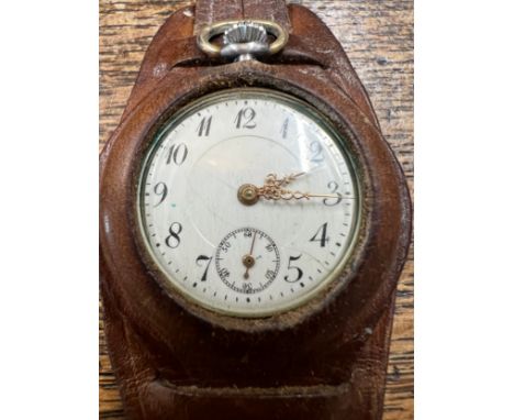 A German? Military steel cased wristwatch/pocket watch in leather case.  Numbered 107169 to inside of case. 