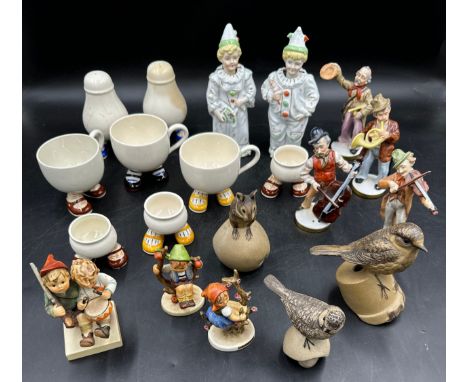 A quantity of ceramics comprising, two 19thC ceramic nodders tallest 18cm h, 3 x Goebel figures, Apple Tree Girl, Apple Tree 