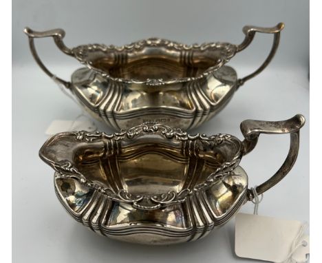 A silver jug and sugar bowl Sheffield 1902/1903, maker Joseph Rodgers and sons. Total weight 392gm. 