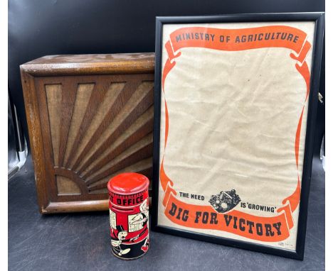 A vintage miscellany to include an Ormond speaker box 31.5 h x 30.5 w x 15.5cm d, a metal 'Pinocchio' post office money box 1