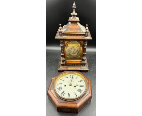 Two late 19thC clocks to include mantle clock and wall clock marked J.Drescher to rear. 