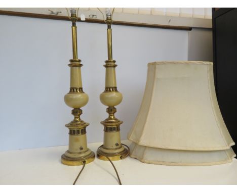 2x Large ceramic &amp; brass lamps with shades 