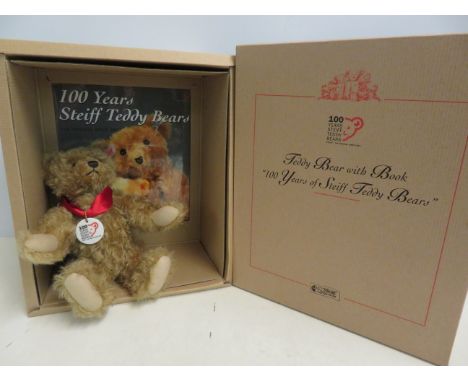 Steiff teddy bear, 100 years of Steiff teddy bears, in excellent condition in original box to include Steiff teddy bear book