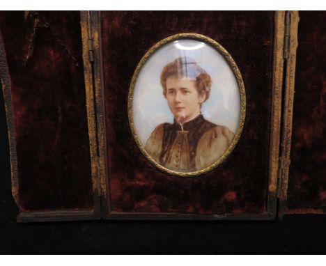 Victorian Cased hand painted portrait 