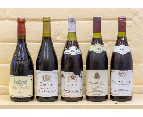 ***ITEM LOCATED AT BISHTON HALL***&nbsp;Five bottles of wine including 1988 Volnay 1er Cru and 1991 Beaune 1er Cru. (5)