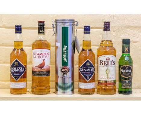 ***ITEM LOCATED AT BISHTON HALL***&nbsp;Six bottles of Whisky including Bell's, Famous Grouse and Jameson. (6)