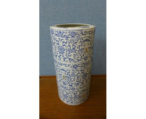 A Chinese blue and white porcelain stick stand