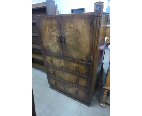 An Art Deco walnut tallboy