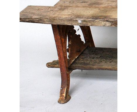 Railway Interest - A late Victorian cast iron double platform bench, by O.M. Hannon, with reversible swing back, 170cmW