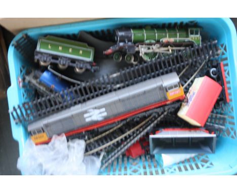00 guage Hornby 2862 Engine and LNER tender; Railfreight 58001 diesel engine; Highland Railway Lochness 8 engine, cargo truck