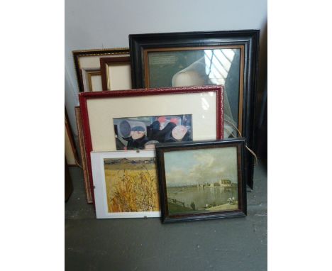 A selection of small prints and pictures including B. Cook print of Bin Men, Canaletto print 'View looking towards Murano, a 