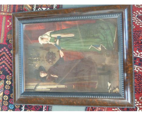 After Jan van Eyck, Giovanni Arnolfini and his wife, print, Medici Society label en verso, framed, 54 x 40cm