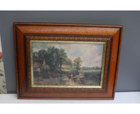 A selection of pictures including a British School 20th century pastoral scene with cows and a boy playing with a toy boat, o