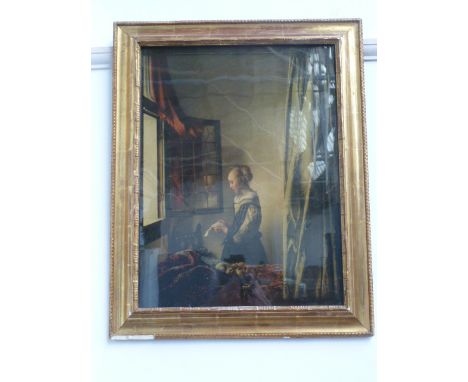 After Jan Vermeer, A Girl Reading a Letter, print, Medici Society Ltd. label en verso, framed, 40 x 60cm