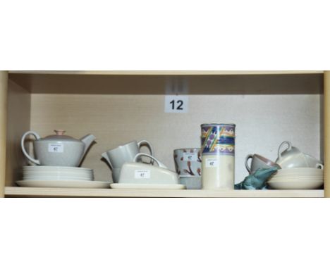 A Carter Stabler & Adams cylindrical pottery vase, a Poole pottery part two-tone teaset, a Poole crocodile, etc