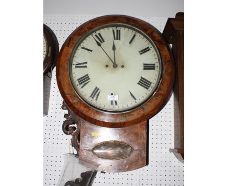 A 19th Century burr walnut cased drop dial wall clock with white enamel dial and twin fusee movement, dial 14" dia