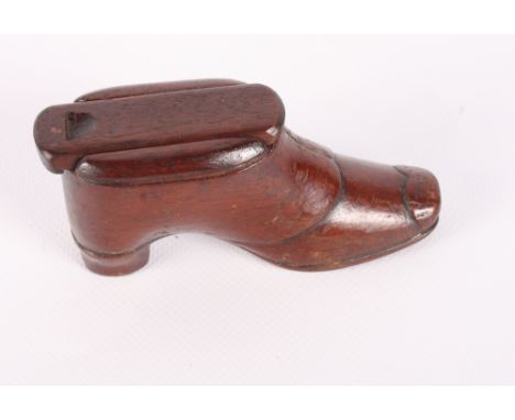A 19th Century treen shoe snuff box, 4 1/4" long