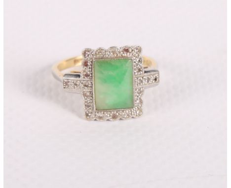 A late Victorian 18ct gold, jade and diamond plaque ring