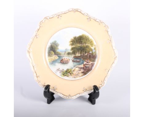 A 19th Century Spode bone china dessert plate with landscape decoration "View on the Thames near Windsor", 9 1/4" dia (surfac