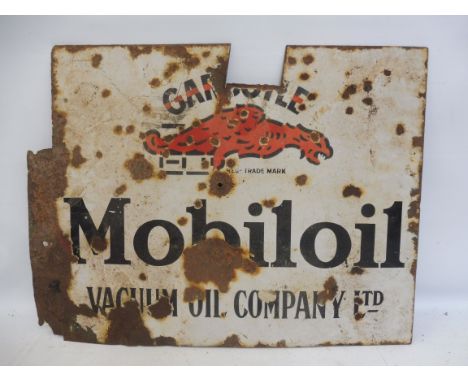 A Gargoyle Mobiloil double sided enamel sign with flattened hanging flange. 