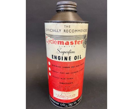 A rare Cyclemaster Limited Superfine Engine Oil cylindrical quart can, by Parry &amp; Co Ltd.