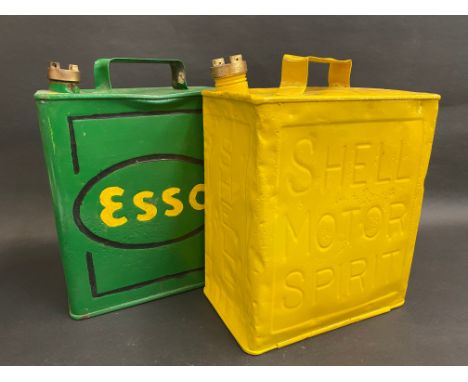 A Shell Motor Spirit two gallon petrol can and a second for Esso. 