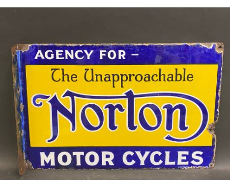 A rare Norton Motor Cycles double sided enamel sign with hanging flange by Patent Enamel, excellent gloss, 18 x 12".