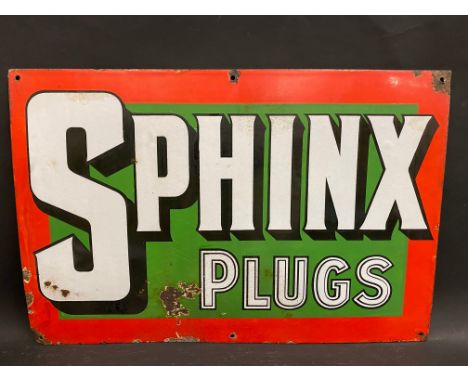 A Sphinx Plugs rectangular enamel sign by Wood &amp; Penfold Ltd, 24 x 16".