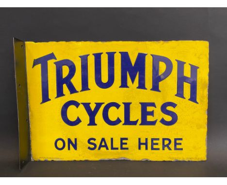 A Triumph Cycles 'On Sale Here' rectangular double sided enamel sign with hanging flange by Bruton of Palmers Green, also sta
