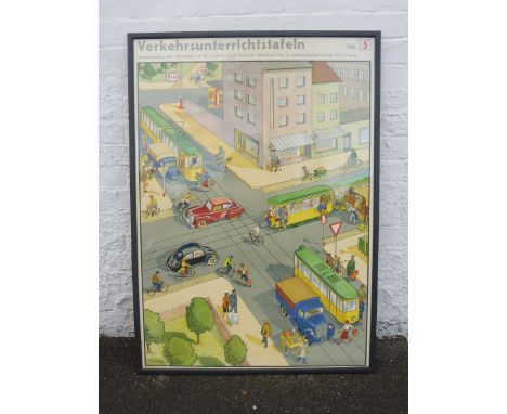 A highly pictorial Esso branded advertising teaching aid, German, 34 1/2 x 47 3/4".