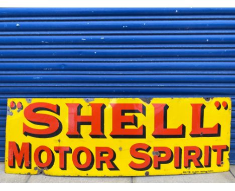 A Shell Motor Spirit rectangular enamel sign by Bruton of Palmers Green, excellent original condition and gloss, 54 x 18".