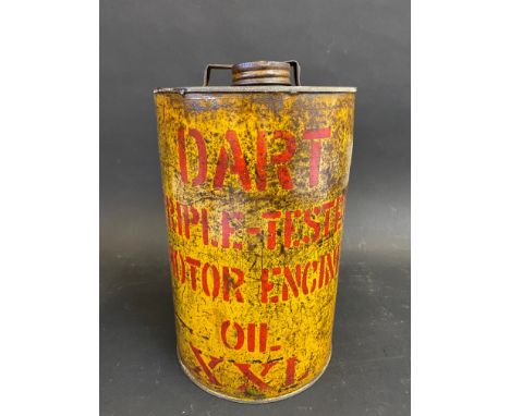 An unusual Dart Triple-Test Motor Engine Oil XXL grade cylindrical can. 