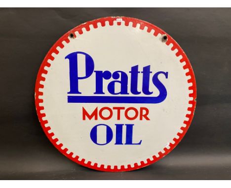 A Pratts Motor Oil circular double sided enamel sign by Bruton of Palmers Green, dated December 1929, excellent condition, 21