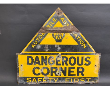 An AA Dangerous Corner 'Safety First' enamel sign by Franco, 26 x 23 1/2". 