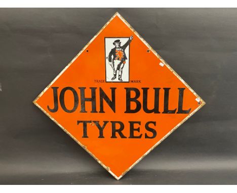 A John Bull Tyres lozenge shaped double sided enamel sign, in excellent condition, 28 x 28". 
