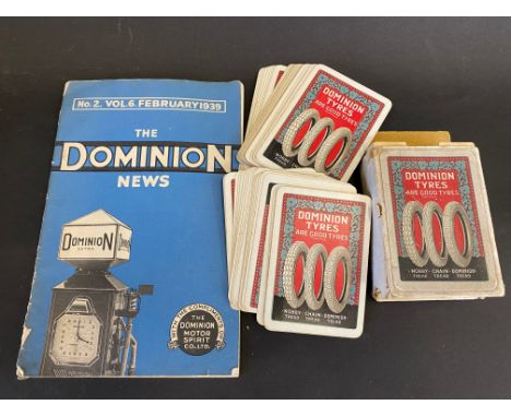 A copy of The Dominion News, no.2 Vol.6 February 1939 plus a pack of Dominion Tyres playing cards (unchecked).