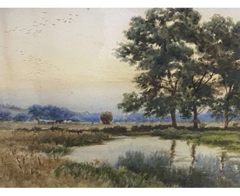 Framed and glazed watercolour of a landscape scene, signed R. Warren Warren, 25cm high x 36cm wide. Estimate £30-40.