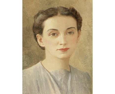 Albert H. Collings (1868-1947). Framed and glazed watercolour portrait of a lady, 38cm high x 27cm wide. Estimate £45-70.