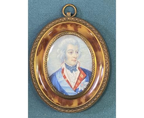 19th century watercolour portrait miniature of an Admiral, signed by artist, in gilt brass frame, 8cm high x 6cm wide, 12.5cm