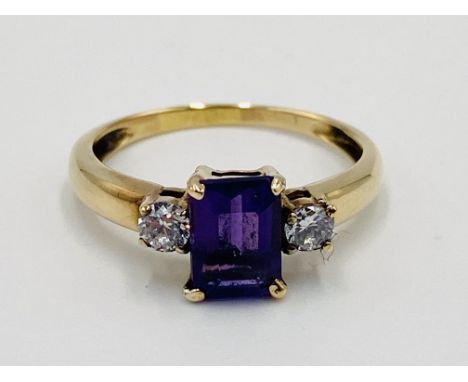 9ct gold and amethyst ring with cubic zirconia shoulders, size L, 1.7g. Estimate £35-50