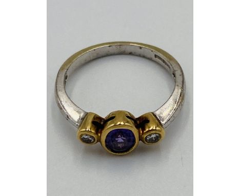 9ct white gold and amethyst ring with diamond shoulders, size J, 2.2g. Estimate £50-70.
