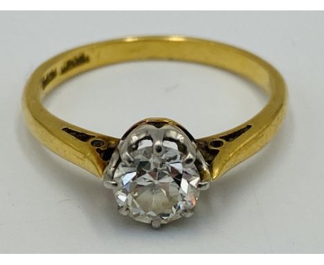 18ct gold solitaire ring, size O, 2.9g, diamond approximately 0.5ct. Estimate £200-250.
